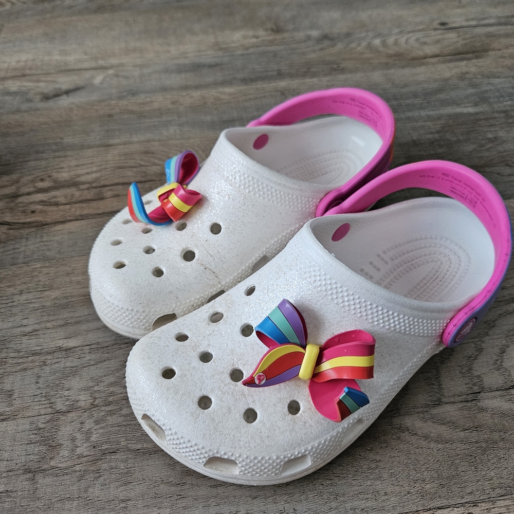 CROCS White and Pink Sandals with Decorative Charms